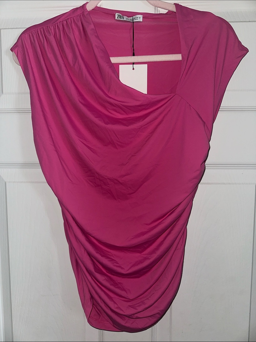 Zara Magenta Asymmetrical Draped Shirt